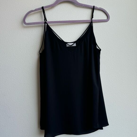 Aritzia Babaton Galen Black Mesh Trim Drapey V-Neck Cami Tank Top Blouse Medium - Picture 2 of 6
